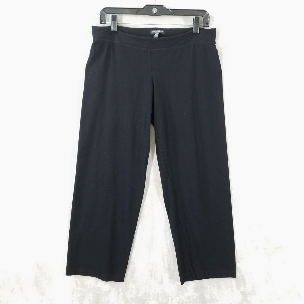 Eileen Fisher Crop Pants Womens PM Black Viscose Lycra Knit Pull On Minimalist